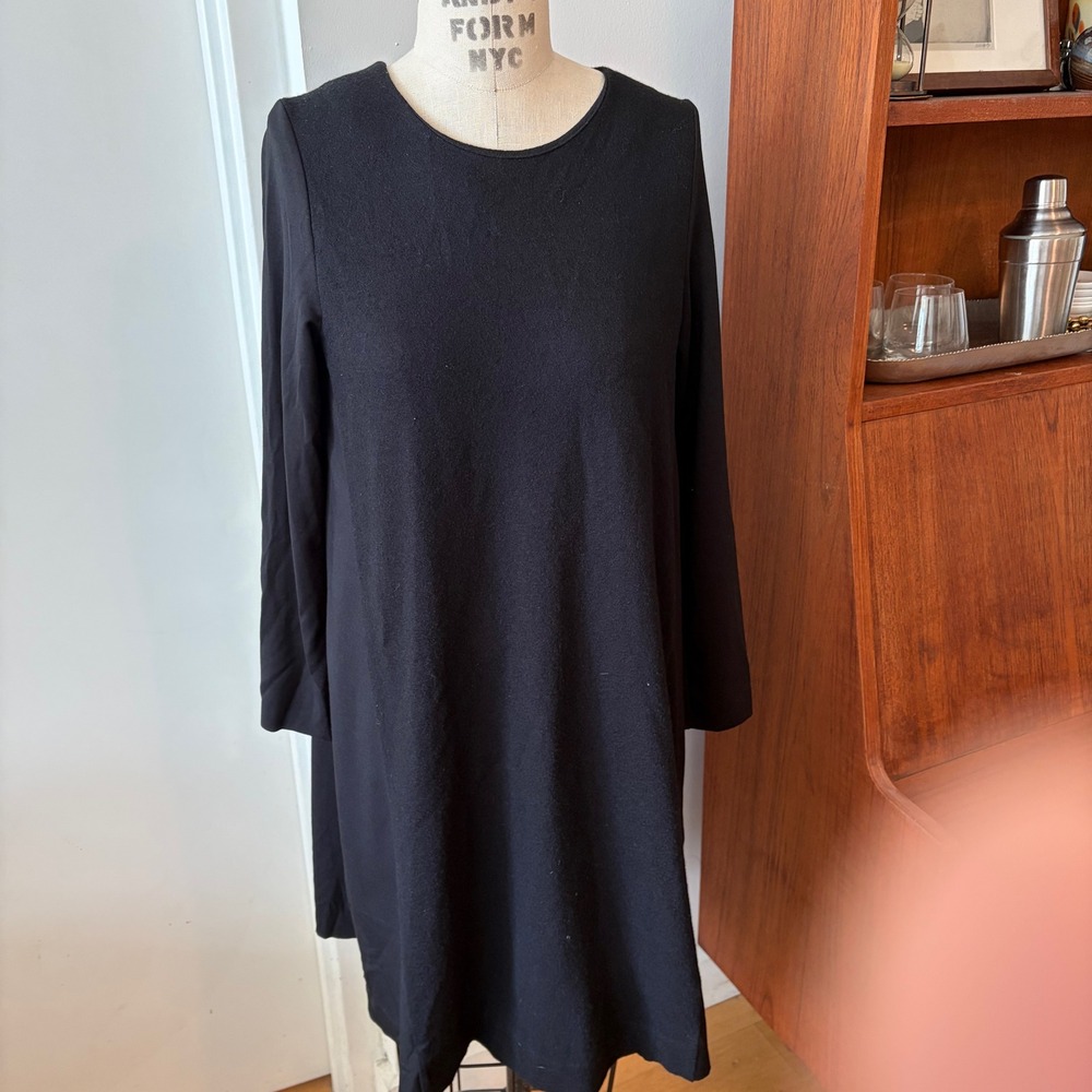 COS Contrast Panel Black Minimalist Wool Blend Long Sleeve Dress Size Medium